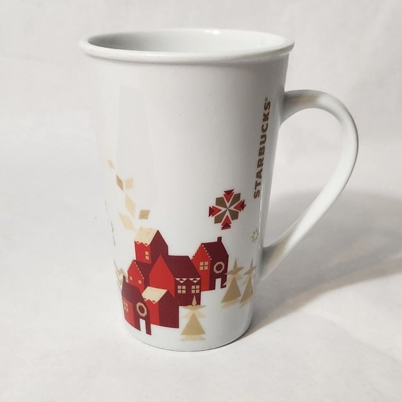 STARBUCKS HOLIDAY COFFEE MUG TEA CUP XL TALL CHRISTMAS RED WHITE SNOWFLAKE 2013 - Picture 1 of 6